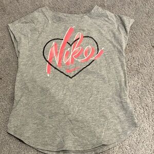 Nike Heather Gray Tee with Pink Heart Graphic